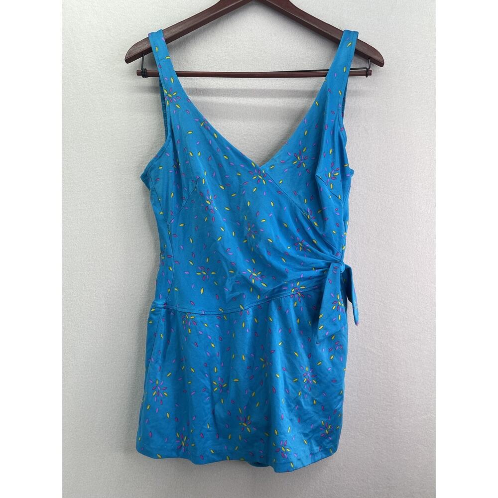 VTG Turquoise Swim Dress 70s 80s Maxine of Hollywood L/XL USA Retro